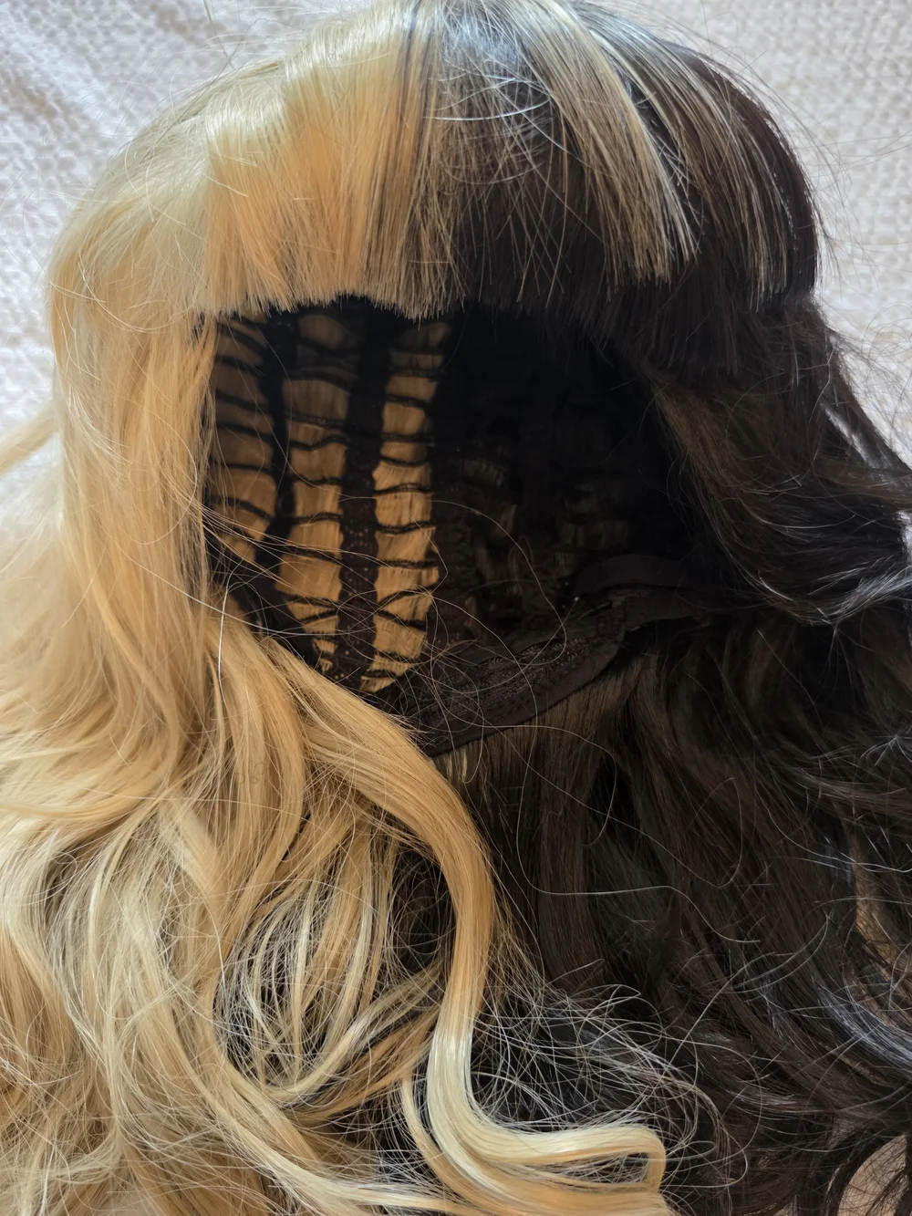 Two Tone Black-BlondeWig with  Wig Cap New